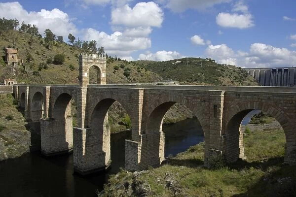 Roman bridge - River Tejo at Spanish-Portugues border, beside Alcantara, Extremadura, Spain
