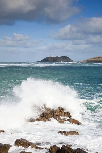 Round Island - and crashing waves - Isles of Scilly - view from Tresco