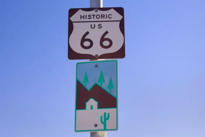 Framed Print : Route 66 sign - road sign of historic Route 66 in Seligman - Arizona, USA Framed Print : Route 66 sign - road sign of historic Route 66 in Seligman - Arizona, USA