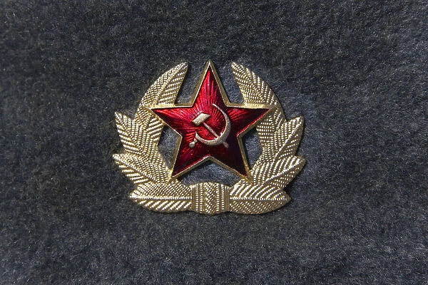 Russian Red Army badge on the hat, Lviv