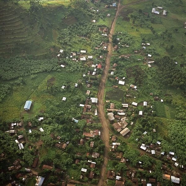 Rwanda - Aerial view of Africa, Intensive agriculture on Virunga foothills, 2003