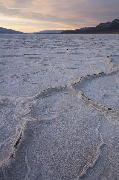 Salt crusts at dusk at the Badwater Basin salt