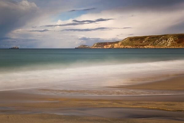 Sennen Beach - waves breaking on beach - slow shutter speed - Cornwall - UK