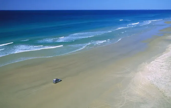Framed Print : Seventy-five Mile Beach with 4WD vehicle; aerial, Fraser Island, Queensland, Australia JPF34617 Framed Print : Seventy-five Mile Beach with 4WD vehicle; aerial, Fraser Island, Queensland, Australia JPF34617
