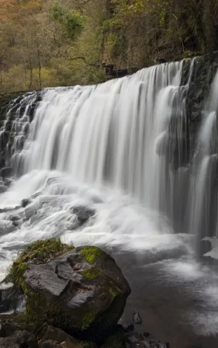 Framed Print : Sgwd Isaf Clun Gwyn waterfall on the river Mellte in the Brecon Beacons - November - Mid-Wales - UK