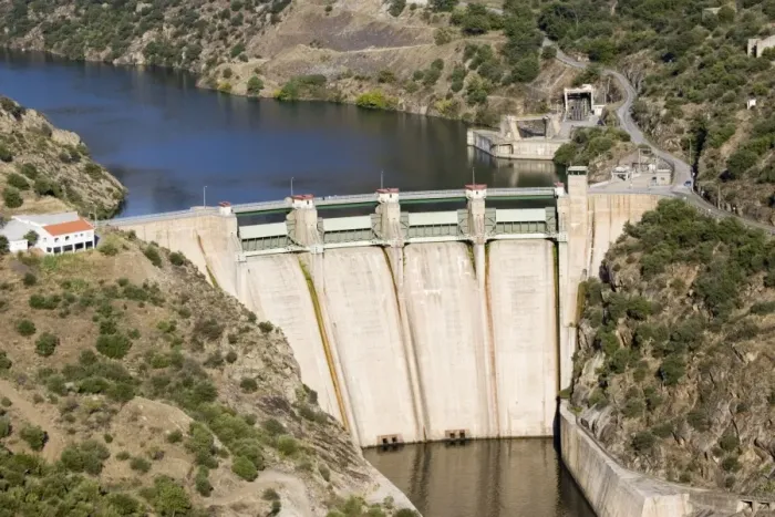 Framed Print : Shared hydroelectric dam at Barca de Alva on Rio Doura on Spanish Portuguese border Framed Print : Shared hydroelectric dam at Barca de Alva on Rio Doura on Spanish Portuguese border