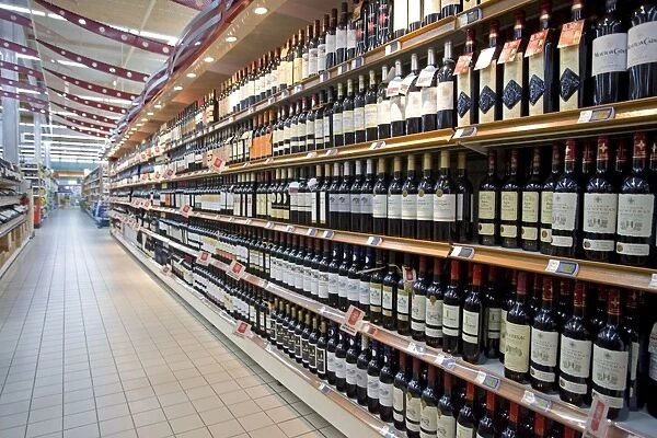 Shelves of wine E Leclerc superstore Le Havre France
