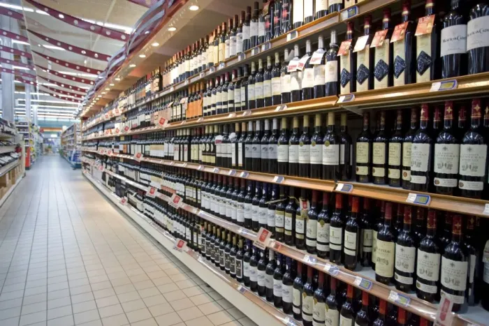 Framed Print : Shelves of wine E Leclerc superstore Le Havre France Framed Print : Shelves of wine E Leclerc superstore Le Havre France