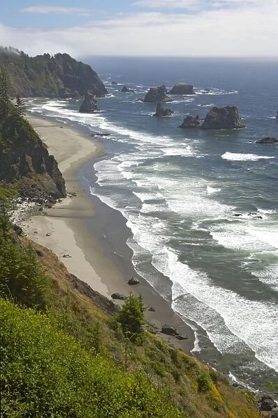 Shoreline between Brookings & Gold Beach showing offshore stacks Oregon Coast, USA LA000850
