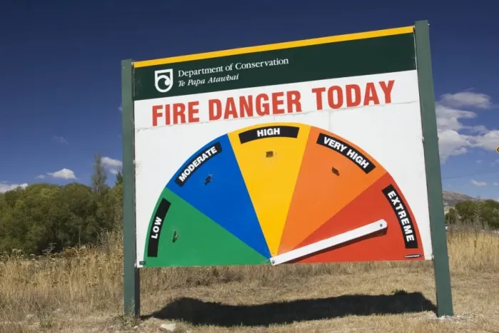 Framed Print : Sign - Roadside fire danger warning sign near Queenstown, South Island, New Zealand Framed Print : Sign - Roadside fire danger warning sign near Queenstown, South Island, New Zealand