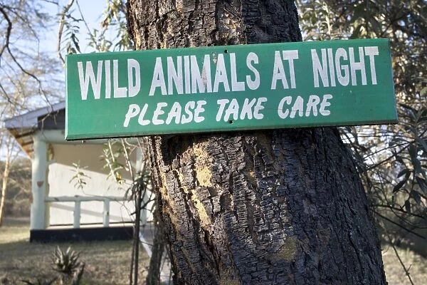 Sign: Wild Animals at night please take care - Elsamere Lake Naivasha - Kenya