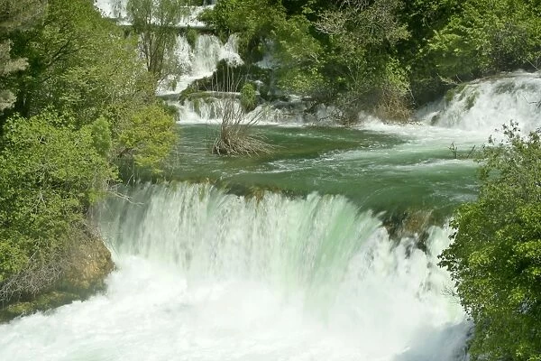 Skradinski Buk upper area of skradinski buk waterfall cascading down limestone cliffs Krka National Park, Croatia
