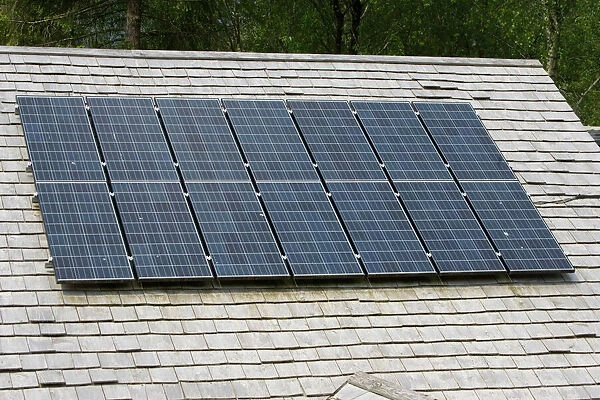 Solar photovoltaic panels on roof Centre for Alternative Technology Machynlleth Wales UK