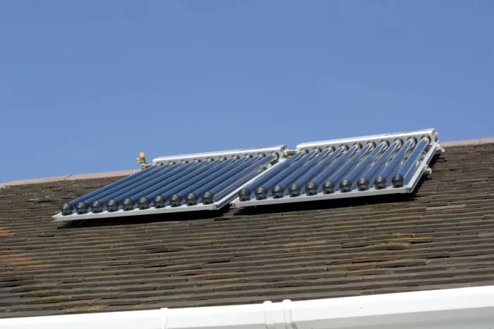 Framed Print : Solar thermal panels with evacuated tubes on roof of Worcestershire House provide domestic hot water UK Framed Print : Solar thermal panels with evacuated tubes on roof of Worcestershire House provide domestic hot water UK