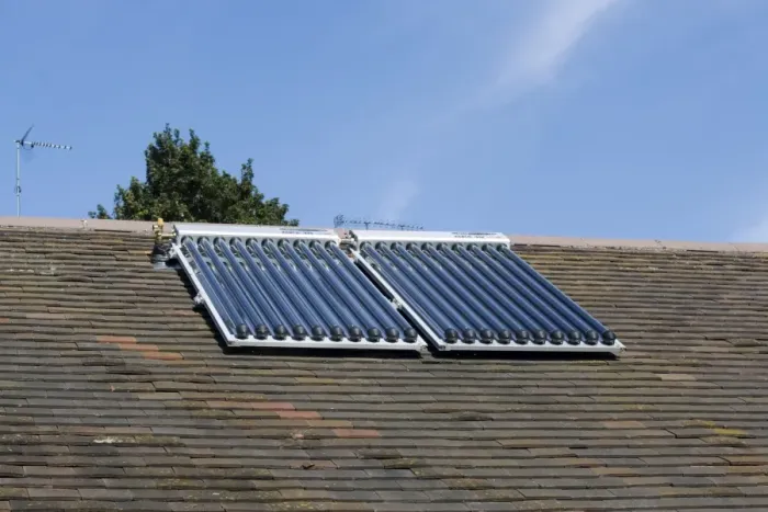 Framed Print : Solar thermal panels with evacuated tubes on roof of Worcestershire House provide domestic hot water UK Framed Print : Solar thermal panels with evacuated tubes on roof of Worcestershire House provide domestic hot water UK
