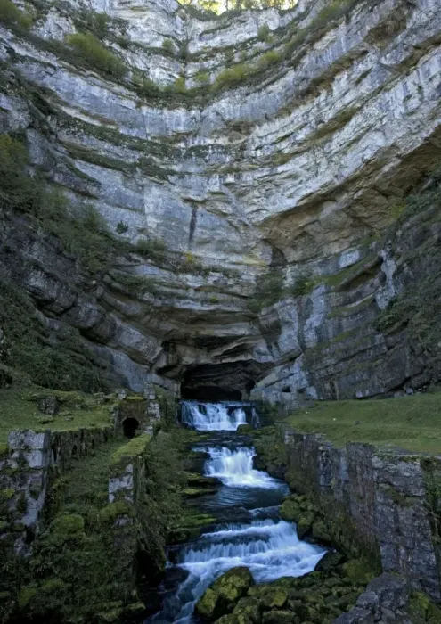 Framed Print : The source of the River Loue, where it emerges from a huge cave at the base of a jurassic limestone cliff. Jura, East France Framed Print : The source of the River Loue, where it emerges from a huge cave at the base of a jurassic limestone cliff. Jura, East France