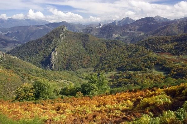 Spain - View of Picos de Europa mountains in autumn Costa Verde, Cantabria, Spain