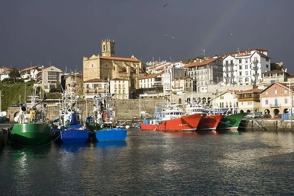 Spanish fishing trawlers in harbour Zumaia Costa Vasca Euskal Herria Spain