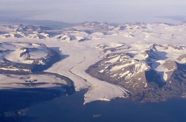 Spitzbergen Aeriel, Mountains & Glacier mouth, South East Svalbard