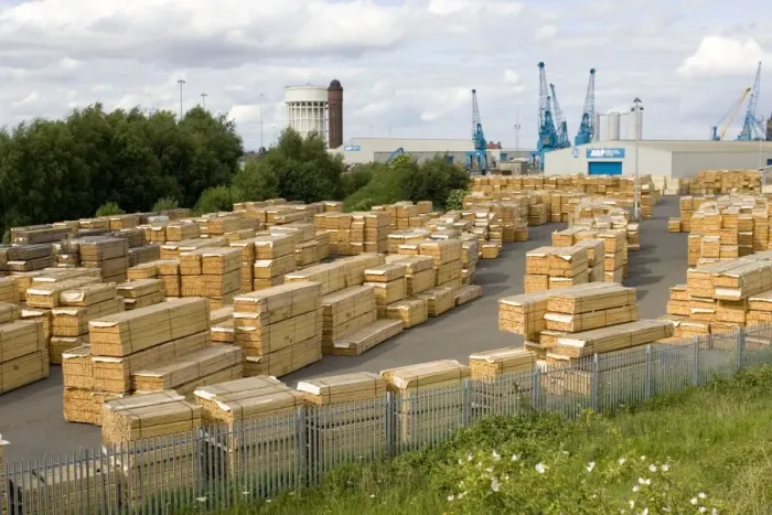 Framed Print : Stacked timber at Goole docks Yorkshire UK Framed Print : Stacked timber at Goole docks Yorkshire UK
