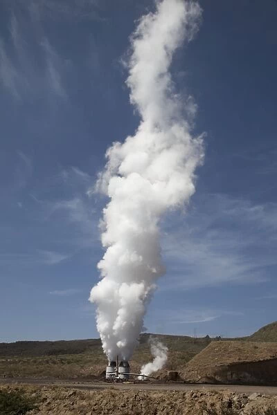 Steam plumes rising from vents on geothermal development - Hells Gate Rift Valley - Kenya - East Africa