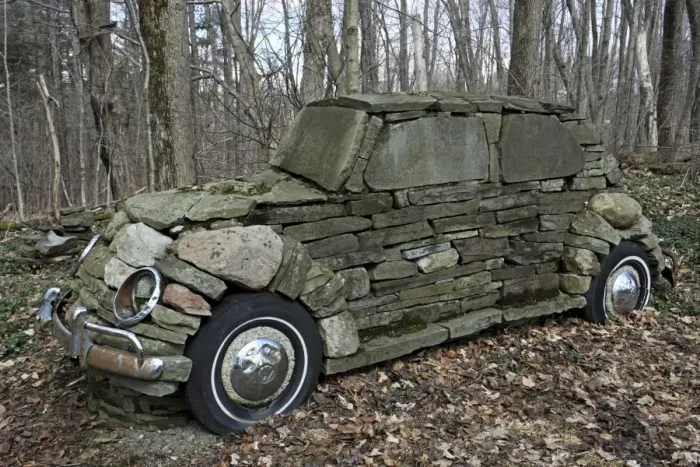 Framed Print : Stone Sculpture of Volkswagon Car - Near Ithaca New York - USA Framed Print : Stone Sculpture of Volkswagon Car - Near Ithaca New York - USA