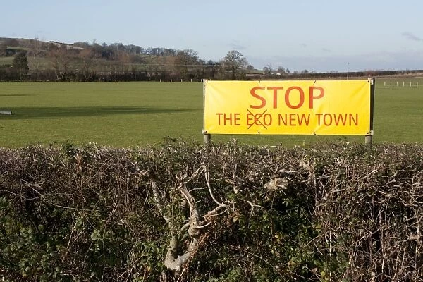 Stop the New Eco Town Campaign Banner - in field near Long Marston - Warwickshire - UK