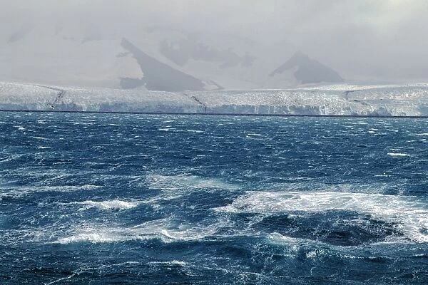 Stormy sea caused by katabatic wind (blowing from land), South Georgia, Sub-Antarctic Islands, Antarctica JPF31316