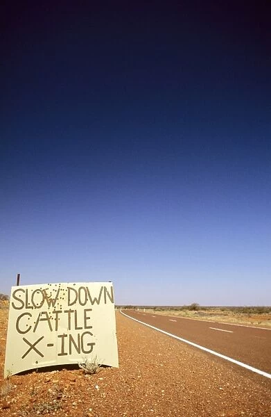 Stuart Highway cattle crossing warning sign Northern Territory, Australia JLR03135