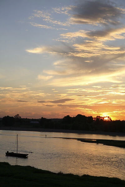 Sunset over River Loire. Loire Valley. Amboise