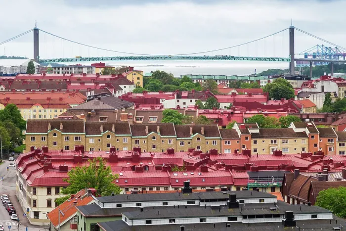Framed Print : Sweden, Vastragotland and Bohuslan, Gothenburg, high angle view of the Alvsborgsbron bridge Date: 27-05-2019 Framed Print : Sweden, Vastragotland and Bohuslan, Gothenburg, high angle view of the Alvsborgsbron bridge Date: 27-05-2019