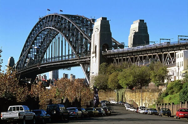 Sydney Harbour Bridge - view from the Rocks area, Sydney, New South Wales, Australia JPF50268