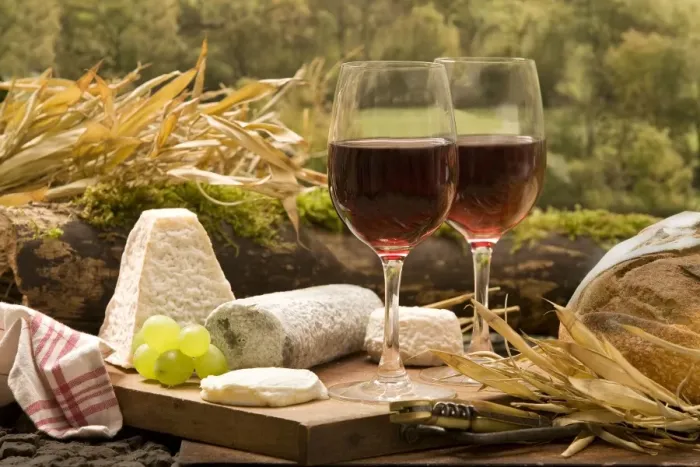 Framed Print : Table - with two glasses of red wine with cheese & bread Framed Print : Table - with two glasses of red wine with cheese & bread