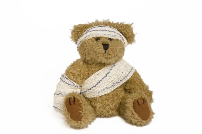 Framed Print : Teddy Bear - with badages in studio Framed Print : Teddy Bear - with badages in studio