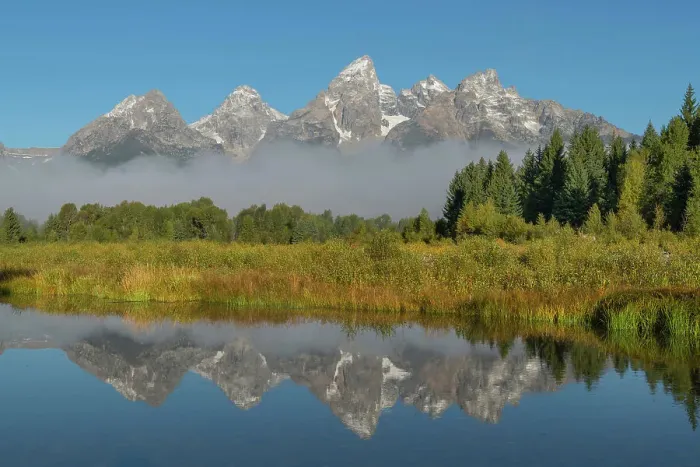 Framed Print : Teton Range reflected in still waters of the Snake River at Schwabacher Landing, Grand Teton National Park, Wyoming. Date: 13-09-2019 Framed Print : Teton Range reflected in still waters of the Snake River at Schwabacher Landing, Grand Teton National Park, Wyoming. Date: 13-09-2019