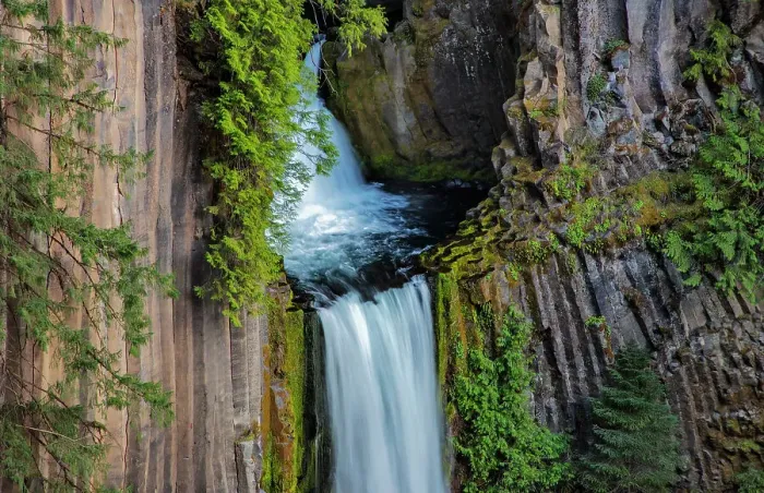 Framed Print : Toketee Falls runs over basalt columns in the Umpqua National Forest, Oregon, USA Date: 14-04-2021