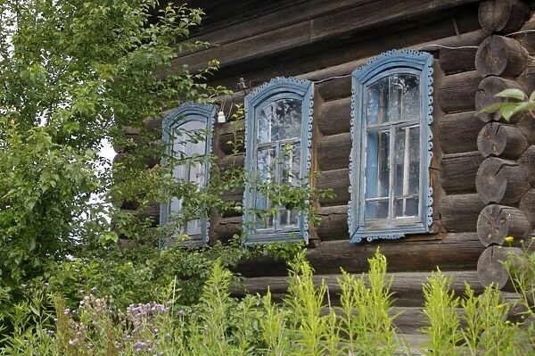 A traditional front of an early 19th century wooden house in village Karaul, which used to be a customs check-point settlement on a famous 'Babinov's road' from European Russia to Siberia in 17-19th centuries; now desolated as well as
