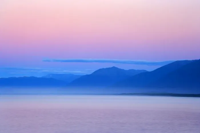 Framed Print : Twilight ocean and mountains around Jackson Bay at twilight after sunset Jackson Bay, Haast, South Island, New Zealand Framed Print : Twilight ocean and mountains around Jackson Bay at twilight after sunset Jackson Bay, Haast, South Island, New Zealand