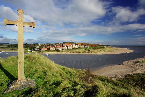 UK - Alnmouth coastal village and holiday resort, view from Church Hill, Northumberland, England, UK