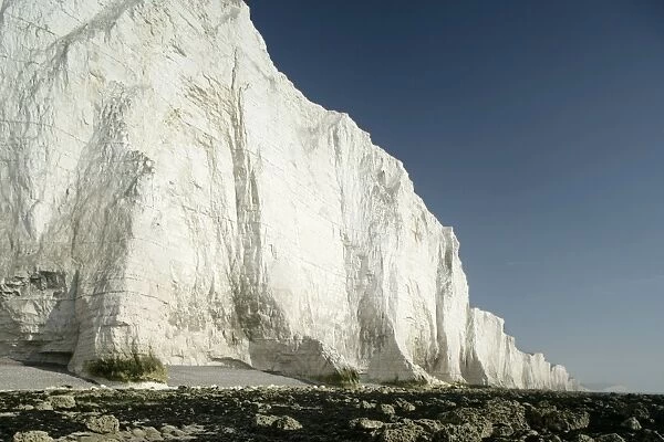 UK - chalk cliffs, coastline with white cliffs. Seven Sisters Country Park, East Sussex, England, UK
