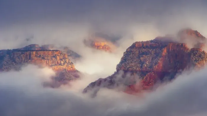 Framed Print : USA, Arizona, Grand Canyon. Foggy sunrise on canyon. Date: 14-01-2017