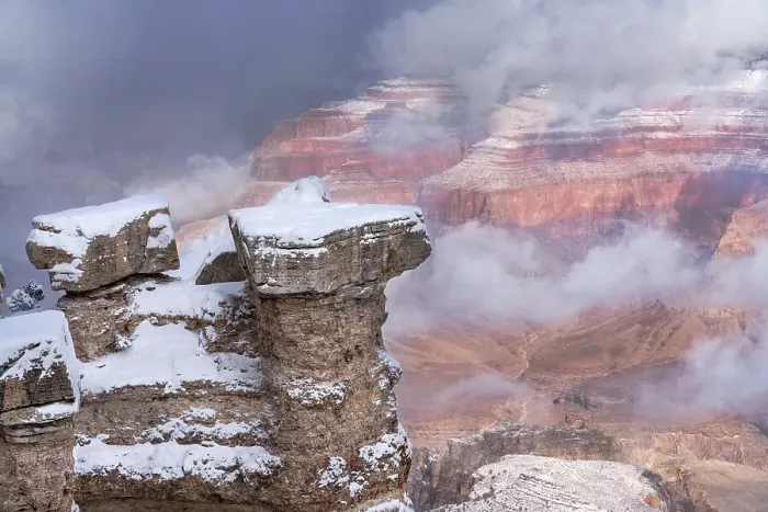 Framed Print : USA, Arizona, Grand Canyon National Park. Winter snowstorm over canyon. Date: 26-01-2021 Framed Print : USA, Arizona, Grand Canyon National Park. Winter snowstorm over canyon. Date: 26-01-2021