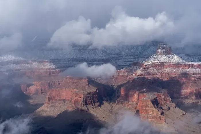 Framed Print : USA, Arizona, Grand Canyon National Park. Winter snowstorm over canyon. Date: 26-01-2021 Framed Print : USA, Arizona, Grand Canyon National Park. Winter snowstorm over canyon. Date: 26-01-2021