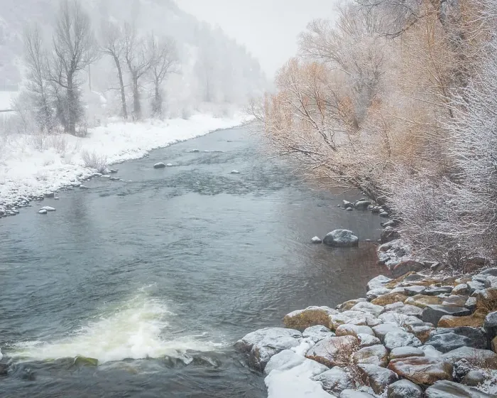 Framed Print : USA, Colorado, Steamboat Springs. Yampa River landscape in winter. Date: 21-03-2021 Framed Print : USA, Colorado, Steamboat Springs. Yampa River landscape in winter. Date: 21-03-2021