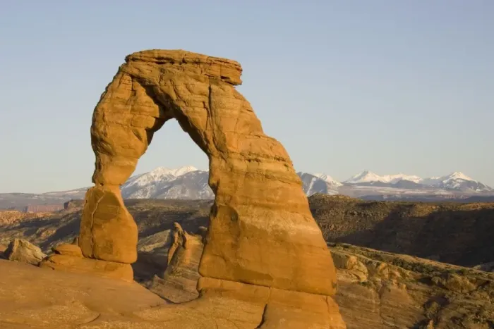 Framed Print : USA - Delicate Arch probably is the most famous sandstone rock sculpture in the Arches National Park. In the background the snow-capped La Sal Mountains. Photographed in spring (April). Arches National Park, Utah, USA Framed Print : USA - Delicate Arch probably is the most famous sandstone rock sculpture in the Arches National Park. In the background the snow-capped La Sal Mountains. Photographed in spring (April). Arches National Park, Utah, USA