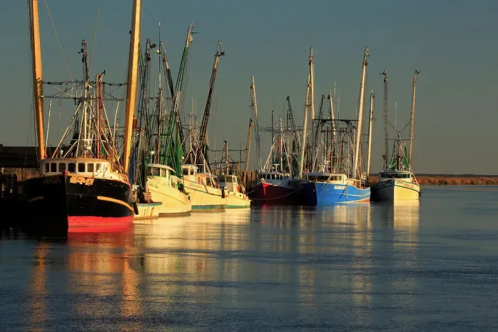 Framed Print : USA, Georgia, Darien. Shrimp boats docked at Darien. Date: 28-12-2020