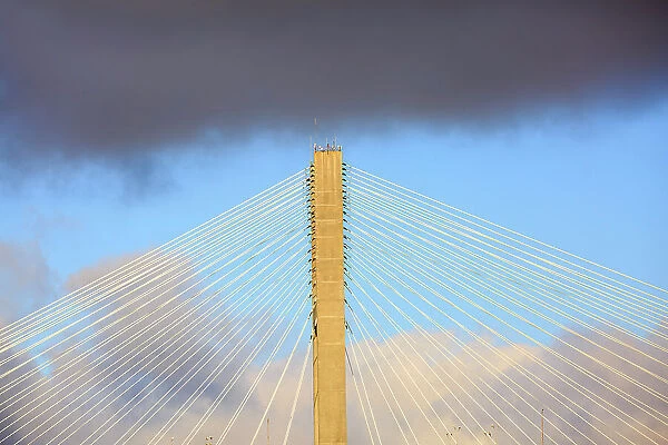 USA, Georgia, Savannah. Talmadge Memorial Bridge in the clouds. Date: 02-01-2021