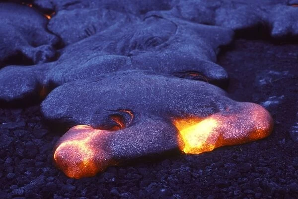 USA - Hawaii - Big Island - Eruption of the Pu'u O'o Vent - a vent of the Kilauea Volcano - Fingers of glowing lava at the front of an advancing lava flow - Kalapana Gardens - south shore of the Big Island of Hawaii - photographed at dusk