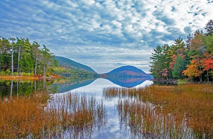 Framed Print : USA, New England, Maine, Acadia National Park and Jordon Pond on very calm Autumn day Date: 11-10-2013 Framed Print : USA, New England, Maine, Acadia National Park and Jordon Pond on very calm Autumn day Date: 11-10-2013