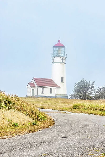 Usa, Oregon, Port Orford. Cape Blanco Lighthouse on a Foggy Morning Date: 05-08-2021